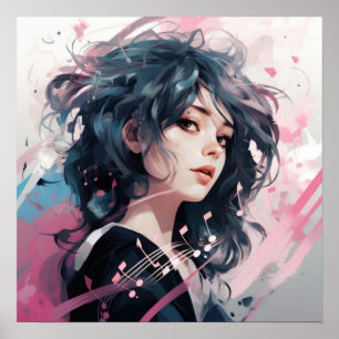 Poster Portrait de musique anime expressif