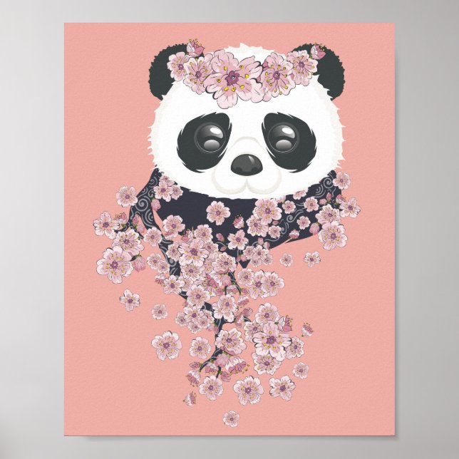 Poster Portrait de panda avec des fleurs Sakura (Devant)
