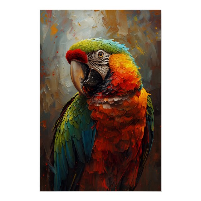 Poster Portrait de perroquet artistique - Peinture à l'hu (Devant)