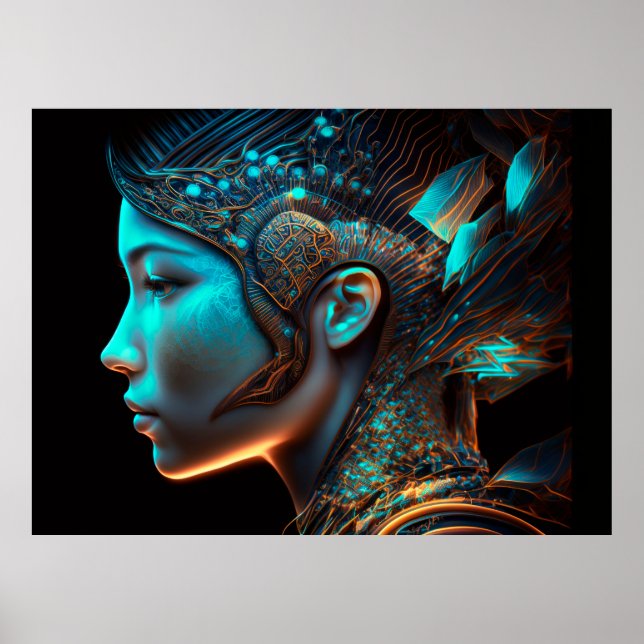 Poster Portrait de profil japonais Electro Cyberpunk (Devant)