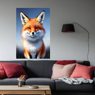 Poster Portrait de renard rouge cool et adorable   Art AI