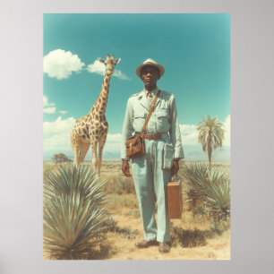 Poster Portrait de safari stylisé Girafe Paysage désertiq