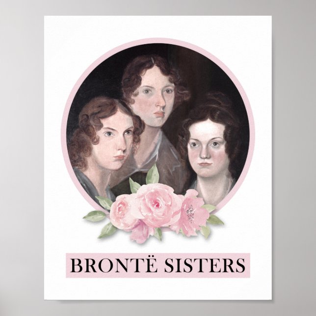 Poster Portrait de soeurs Bronte avec roses roses roses (Devant)