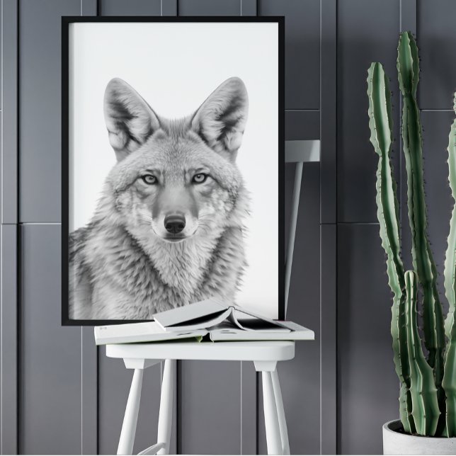 Poster Portrait de tête de coyote noir blanc (Créateur téléchargé)