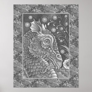 POSTER PORTRAIT DE TÊTE DE DRAGON MÉDIÉVAL, IMAGINAIRE SI