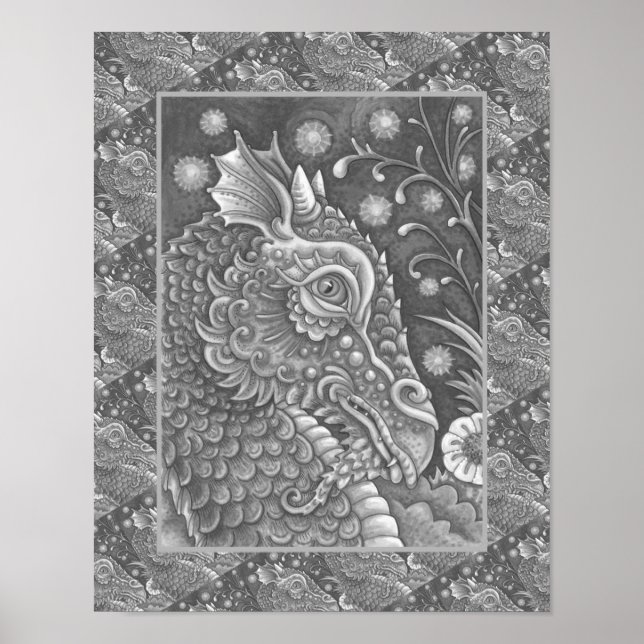 POSTER PORTRAIT DE TÊTE DE DRAGON MÉDIÉVAL, IMAGINAIRE SI (Devant)