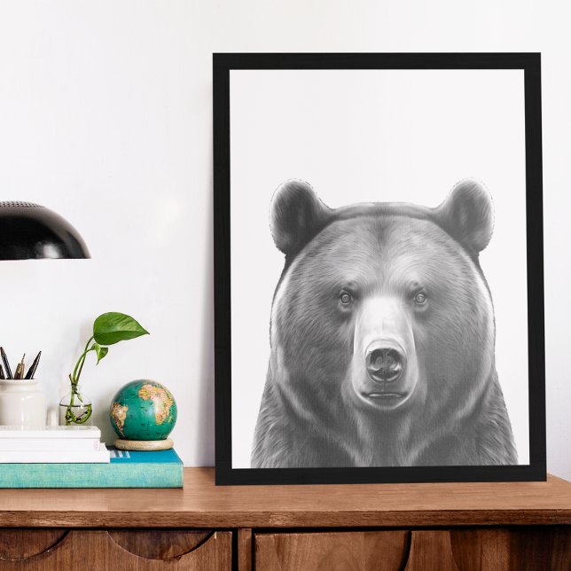 Poster Portrait de tête d'ours noir blanc (Créateur téléchargé)