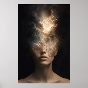 Poster Portrait de visage éthéré se dissolvant   Esprit s
