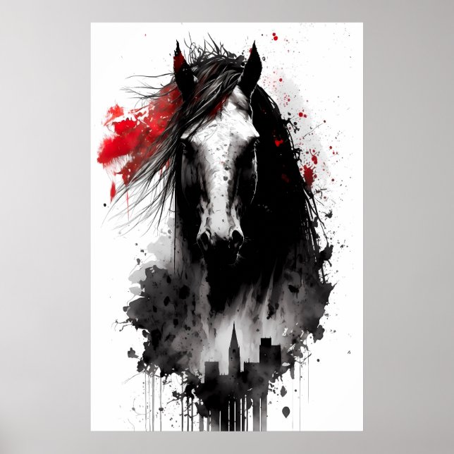 Poster Portrait d'encre Clydesdale (Devant)