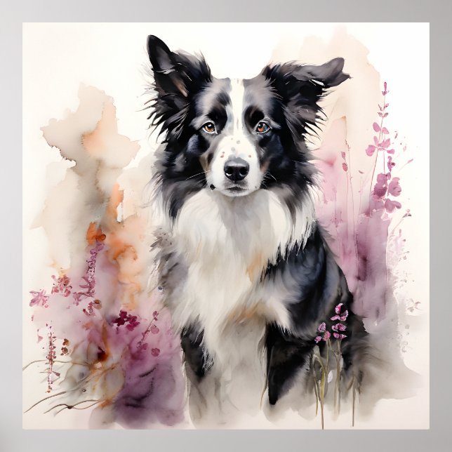 Poster Portrait d'encre Collie Bordure (Devant)