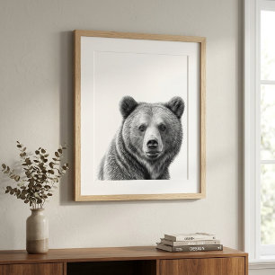 Poster Portrait d'ours grizzly Noir blanc