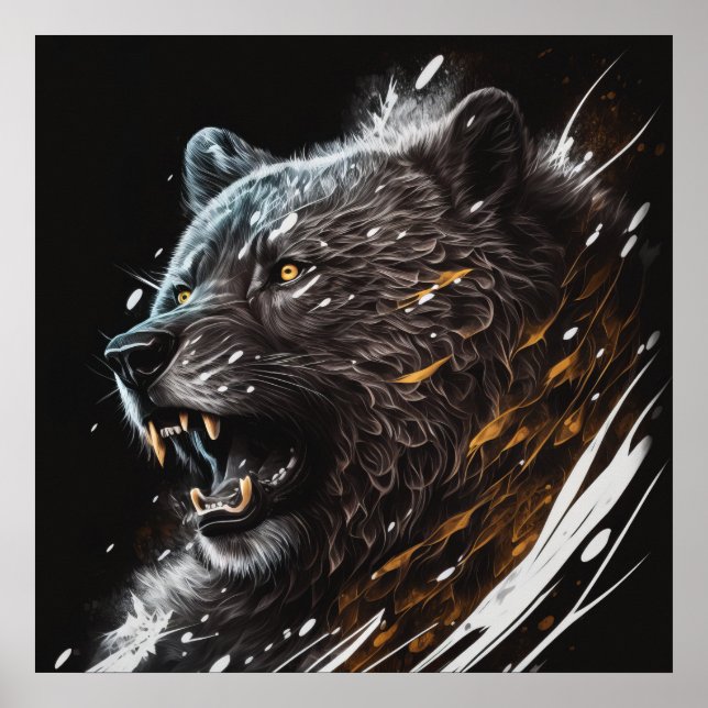 Poster Portrait d'ours Peinture animale Aventure Faune (Devant)
