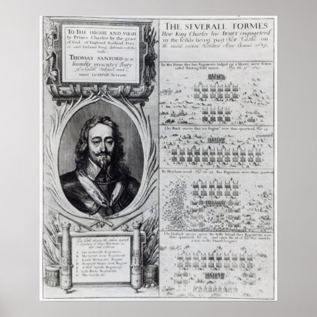 Poster Portrait du roi Charles I avec des diagrammes (Devant)