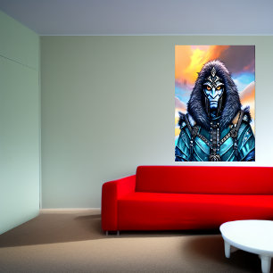 Poster Portrait d'un alien bleu aux yeux jaunes Art AI