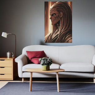 Poster Portrait d'un alien en peau de bois   Art AI