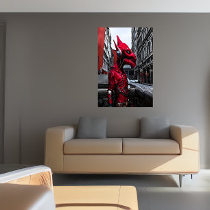 Poster Portrait d'un alien reptilien rouge   AI Art Poste
