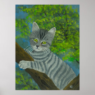 Poster Portrait d'un chat aux yeux verts mignons dans l'a