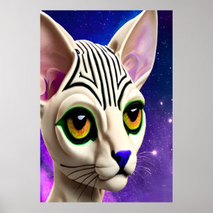 Poster Portrait d'un chat Sphynx yeux jaunes   Art AI