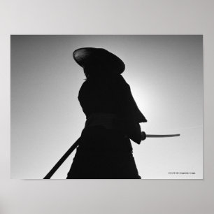 Poster Portrait d'un guerrier samouraï tenant une épée
