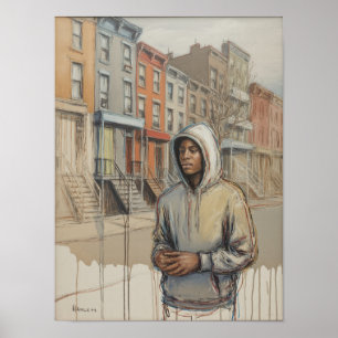 Poster Portrait d'un homme de Harlem en capuche