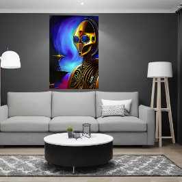 Poster Portrait d'un robot doré cool | Art AI