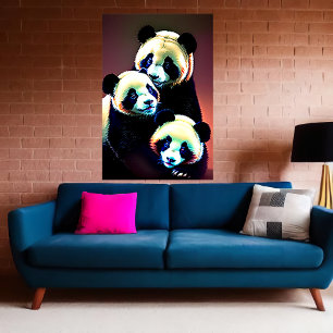 Poster Portrait d'une famille Panda   Art AI