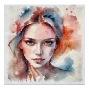 Poster Portrait d'une femme aquarelle