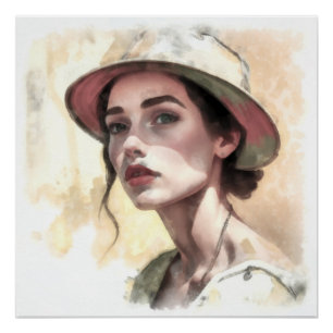 Poster Portrait d'une femme au chapeau.