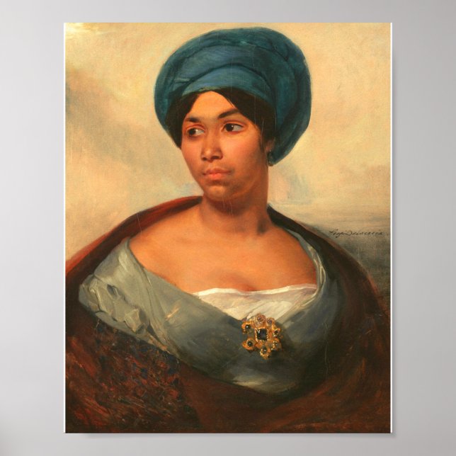 POSTER PORTRAIT D'UNE FEMME DANS UN TURBAN BLEU PAR DELAC (Devant)