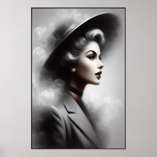 Poster Portrait d'une femme mystérieuse des années 1940