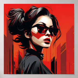 Poster Portrait D'Une Fille Cool Portant Des Lunettes