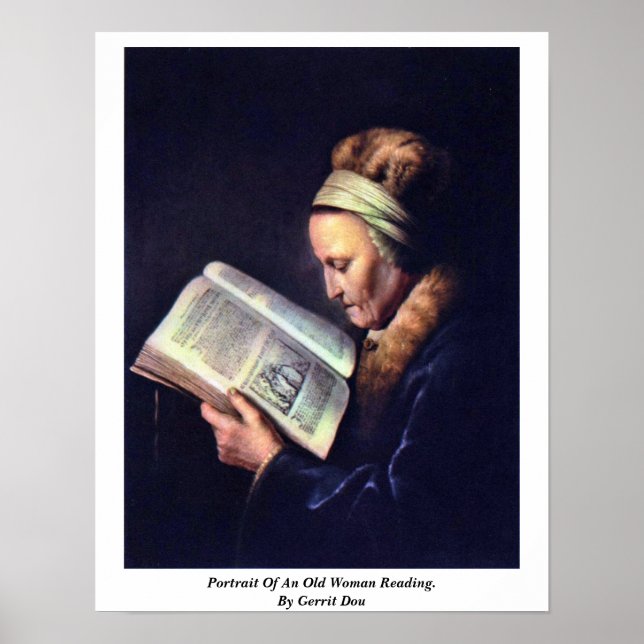 Poster Portrait D'Une Vieille Lecture. Par Gerrit Dou (Devant)