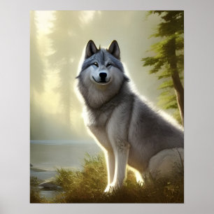 Poster Portrait faunique du loup de bois