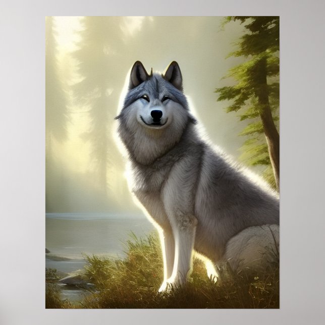 Poster Portrait faunique du loup de bois (Devant)