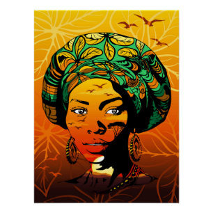 Poster Portrait féminin africain avec coucher de soleil