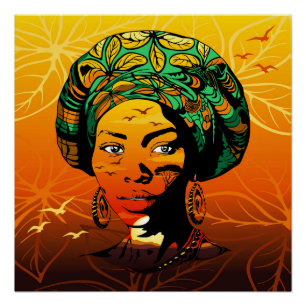 Poster Portrait féminin africain avec coucher de soleil