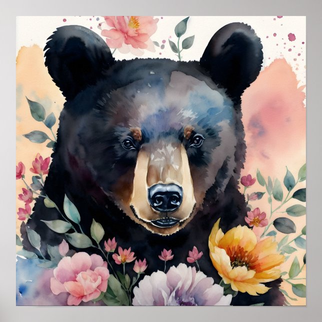 Poster Portrait floral de l'ours noir (Devant)