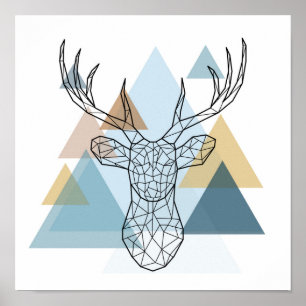 Poster Portrait géométrique de cerfs communs