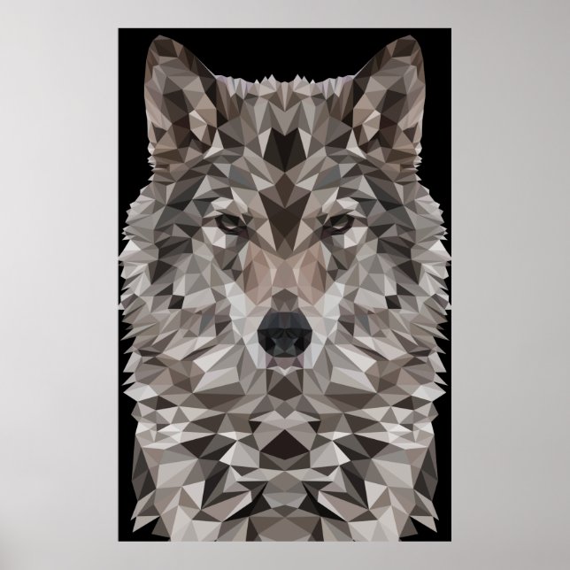 Poster Portrait géométrique du loup gris (Devant)