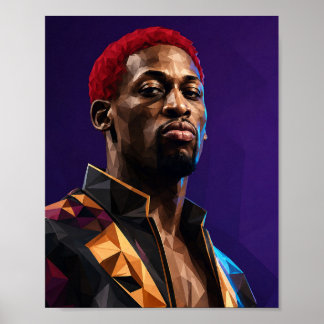Poster Portrait géométrique Low Poly de Dennis Rodman Bas