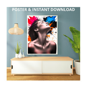 Poster Portrait gracieux pour fille en gris et peinture c