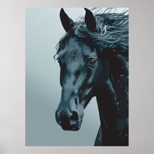 Poster Portrait majestueux de cheval noir (Devant)