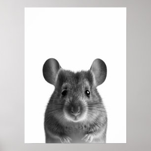 Poster Portrait Moderne de Souris en Bois noir blanc