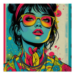 Poster Portrait Neon Pop Diva - Art rétro gras et dynamiq