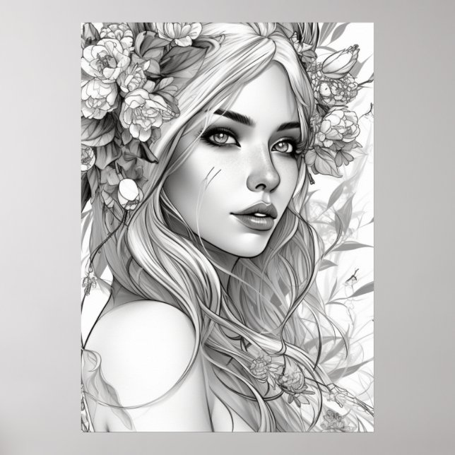 Poster Portrait noir et blanc de belle femme (Devant)