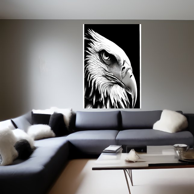 Poster Portrait noir et blanc d'un aigle | Art AI (Créateur téléchargé)