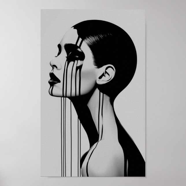 Poster portrait noir et blanc d'une femme avec un rasé (Devant)
