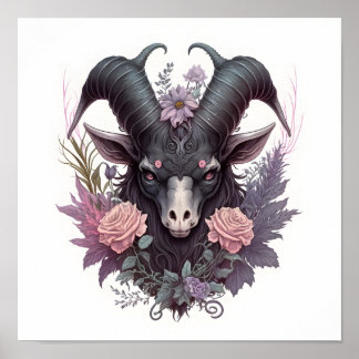 Poster Portrait of a Creepy Baphomet with Flowers