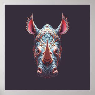 Poster Portrait Orné de Rhino - Masque de l'Esprit Psyché