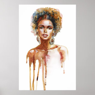 Poster Portrait peint de la femme africaine, aquarelle
